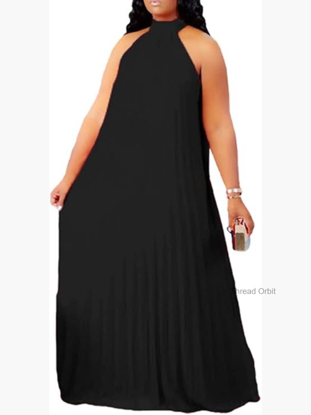 Plus Size Chiffon Halter Neck Pleated Loose Long Maxi Dress Women Casual Summer
